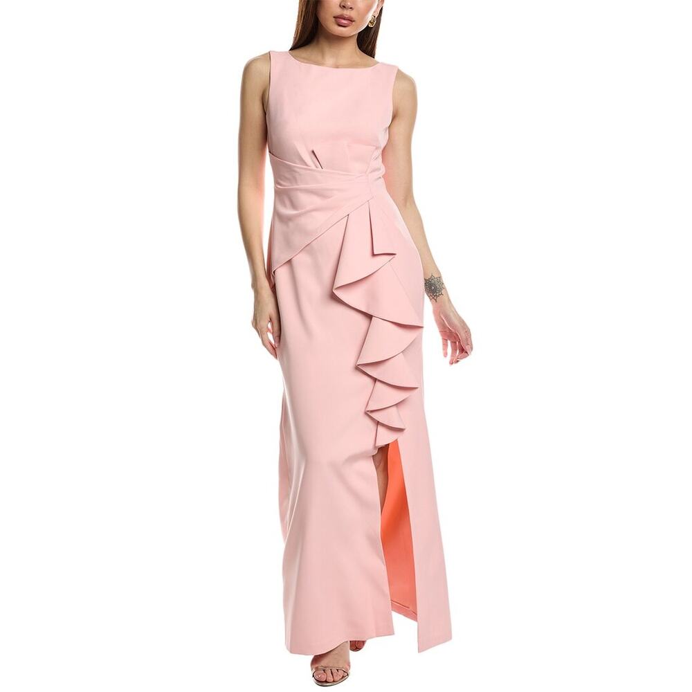 Eliza J Sleeveless Ruffle Front Maxi Gown Dress Blush Pink 4 Petite